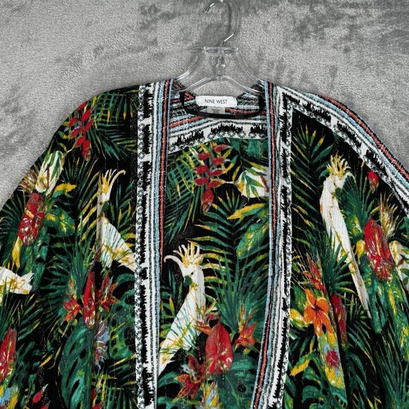 Nine West Kimono Women One Size White Black Green Botanical Cockatoo Boho Nature - Picture 4 of 7